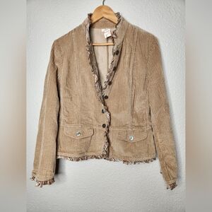 J. Jill Women's Corduroy Blazer Tan With Accent Ruffles Size Medium